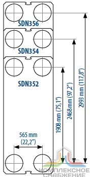 Габаритный чертёж пластин теплообменника Sondex SDN356